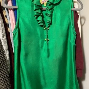 Green Silk Ruffle Top